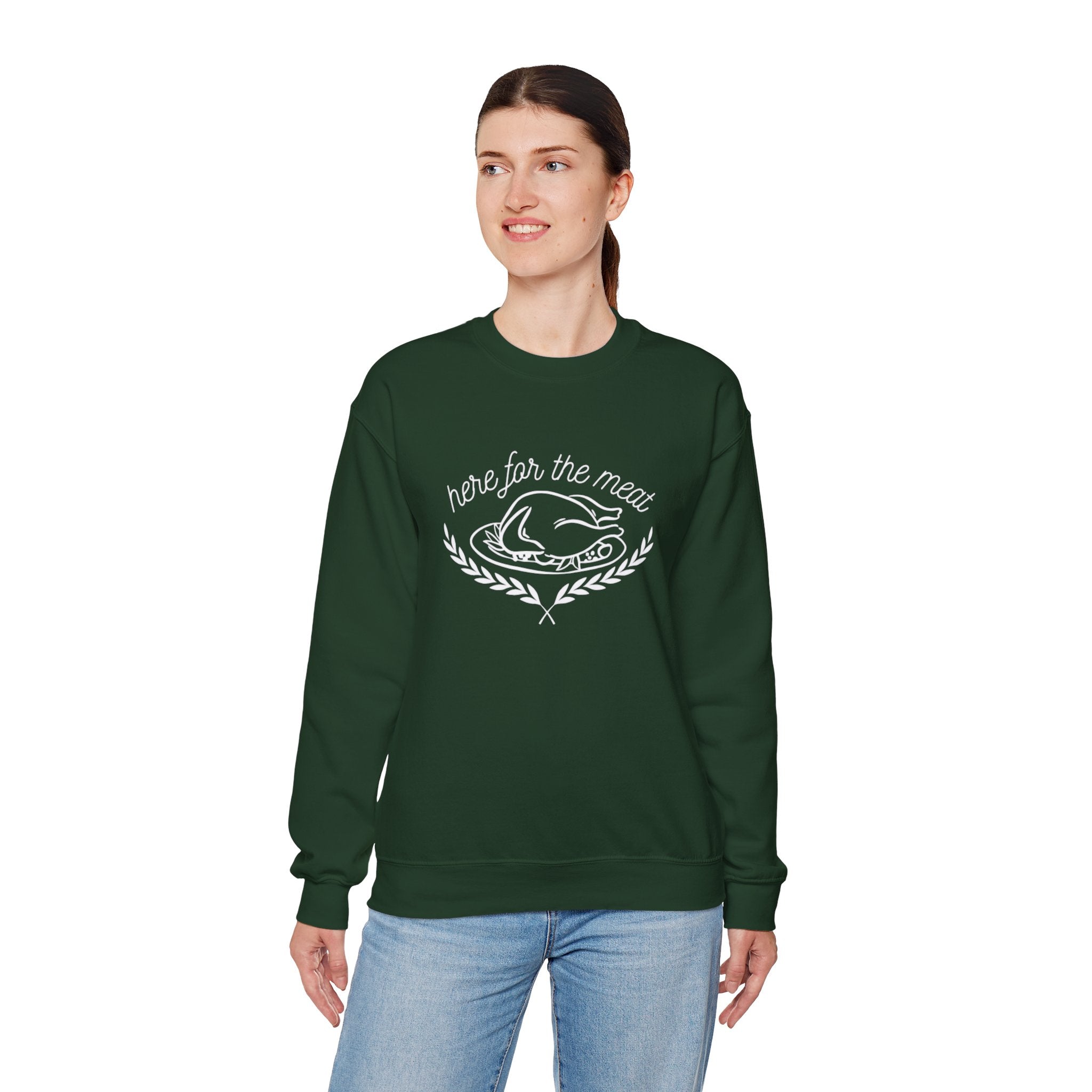 Here For The Meat Unisex Crewneck Sweatshirt - White Lettering - 7 colors
