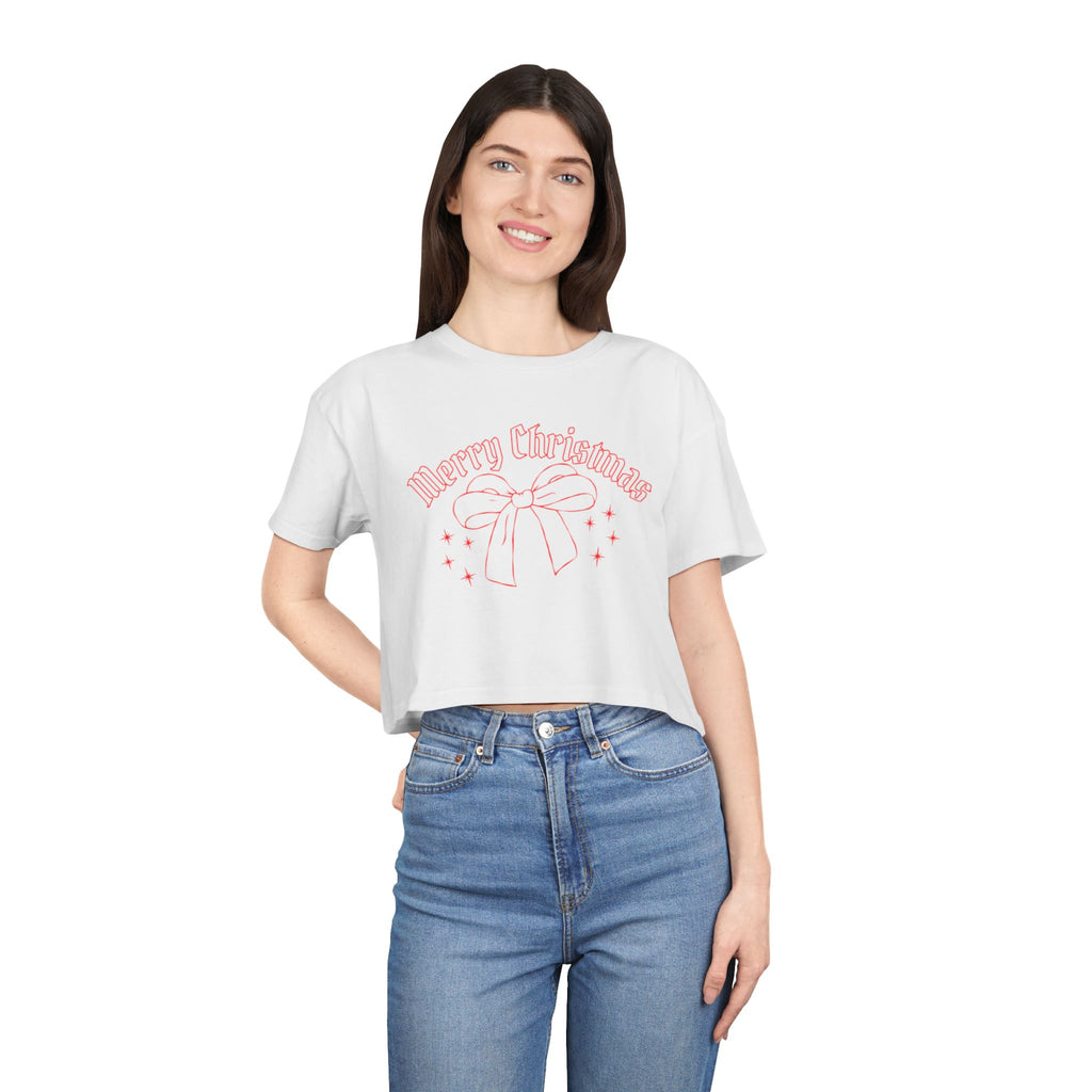 Christmas Bow Crop Tee - 5 colors